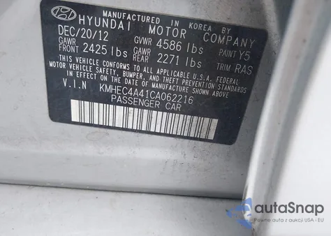 2012 Hyundai Sonata Hybrid z USA, uszkodzony, nr VIN KMHEC4A41CA062216